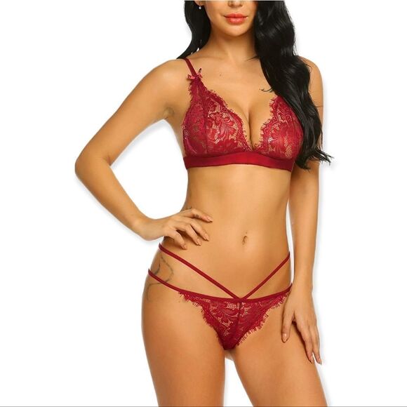 NEW! ADOME Sexy Red Bra and Panty Lingerie Lace Set Two Piece - Picture 2 of 6
